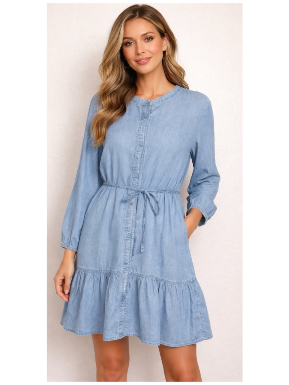 BEACHLUNCHLOUNGE‎ Women’s Size XL Medium Wash Chambray Long Sleeve Shirt Dress
